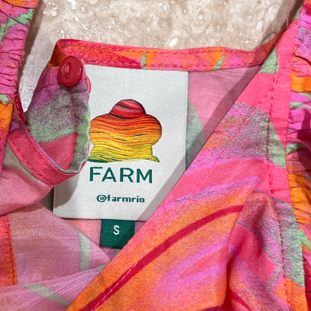 Farm Rio Tropical Leaf Print Ruffle Top - Picture 4 of 4